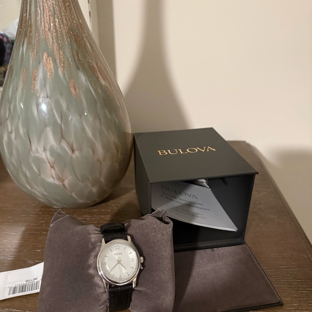 Bulova women’s Silver Dial Leather Strap Watch - Silver/Black